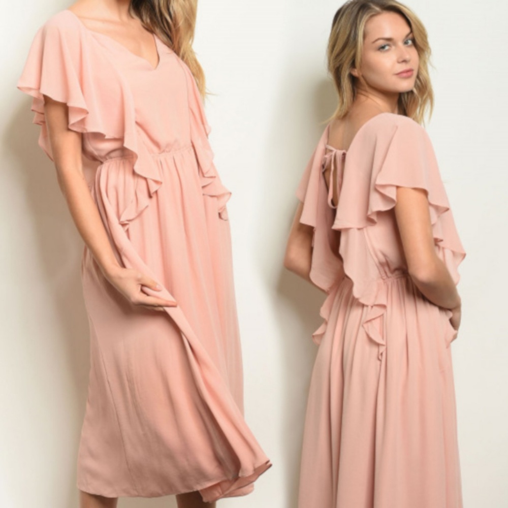 24hr SALE Ruffle Sleeve Open Back Sunday Tea Dress
